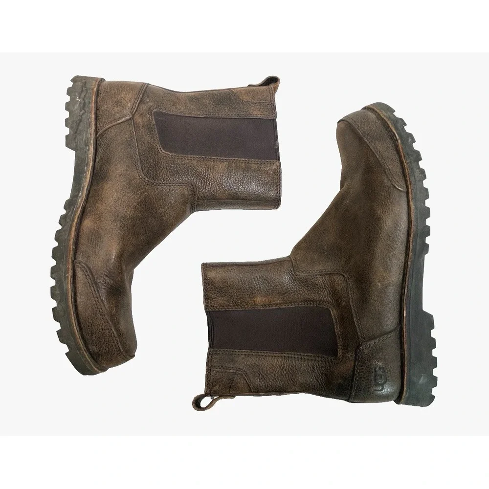 UGG Mens Herrick Chelsea Boots Dark Brown Leather Mens Size 12‎ Pull On Rugged